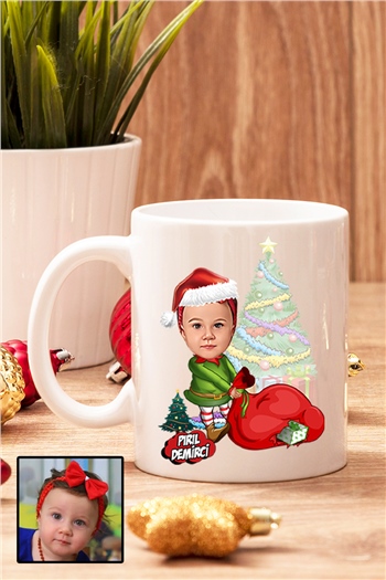 Kız Çocuğa Yılbaşı Hediyesi Karikatürlü Beyaz Kupa Bardak