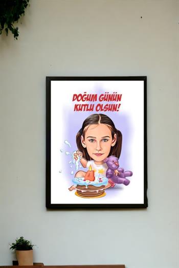 Kız Çocuklara Doğum Günü Hediyesi Karikatürlü Hediyelik Çerçeve