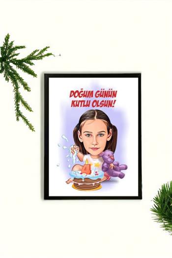 Kız Çocuklara Doğum Günü Hediyesi Karikatürlü Hediyelik Çerçeve