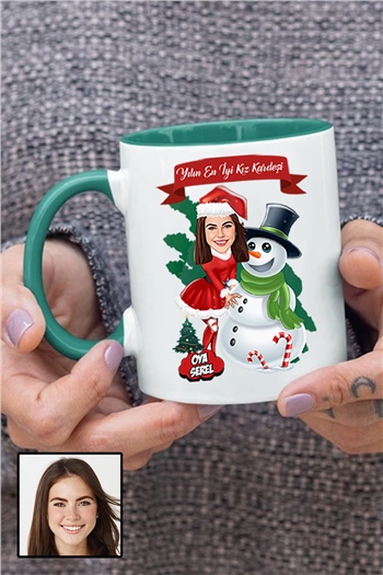 Kız Kardeşe Yılbaşı Hediyesi Karikatürlü İçi Renkli Kupa Bardak