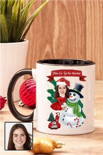 Kız Kardeşe Yılbaşı Hediyesi Karikatürlü İçi Renkli Kupa Bardak