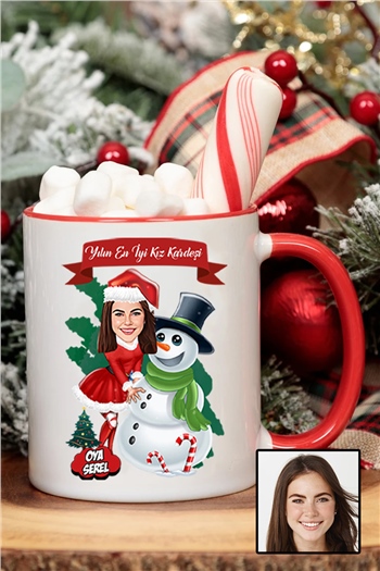 Kız Kardeşe Yılbaşı Hediyesi Karikatürlü İçi Renkli Kupa Bardak