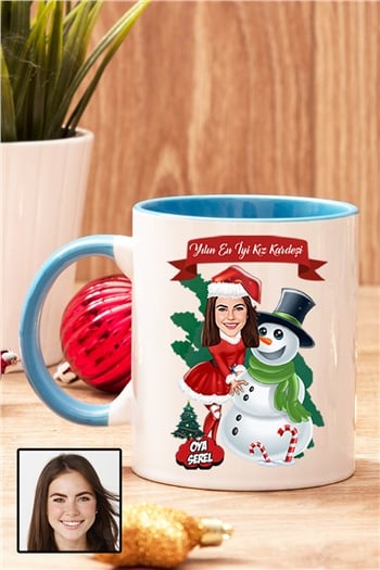 Kız Kardeşe Yılbaşı Hediyesi Karikatürlü İçi Renkli Kupa Bardak