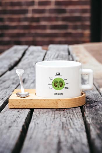 Koç Burcu Kadına Hediye Ahşap Altlıklı Fincan