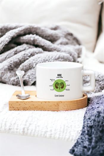 Koç Burcu Kadına Hediye Ahşap Altlıklı Fincan