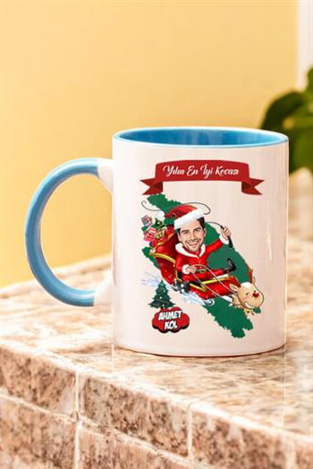 Kocaya Yılbaşı Hediyesi Karikatürlü İçi Renkli Kupa Bardak