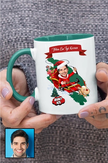 Kocaya Yılbaşı Hediyesi Karikatürlü İçi Renkli Kupa Bardak