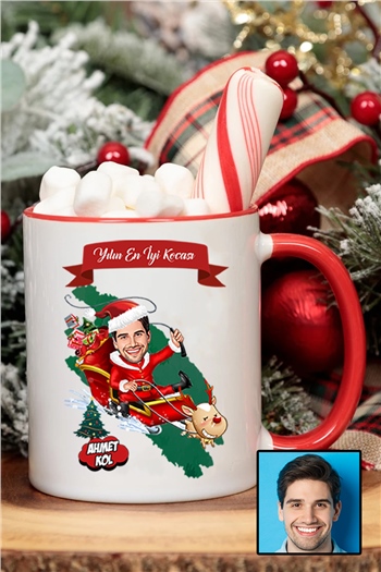 Kocaya Yılbaşı Hediyesi Karikatürlü İçi Renkli Kupa Bardak