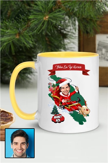 Kocaya Yılbaşı Hediyesi Karikatürlü İçi Renkli Kupa Bardak