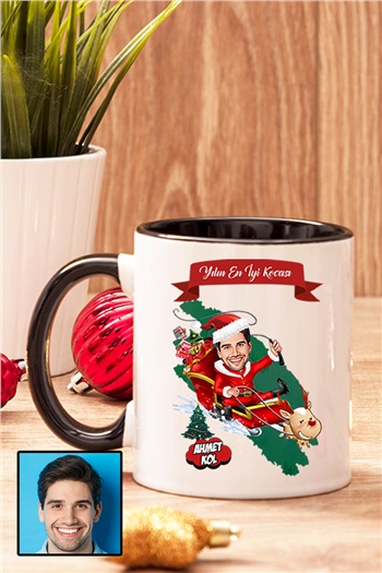 Kocaya Yılbaşı Hediyesi Karikatürlü İçi Renkli Kupa Bardak