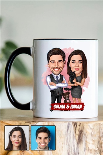 Kocaya 14 Şubat Sevgililer Günü Hediyesi Karikatürlü İçi Renkli Kupa Bardak