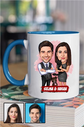 Kocaya 14 Şubat Sevgililer Günü Hediyesi Karikatürlü İçi Renkli Kupa Bardak