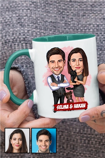 Kocaya 14 Şubat Sevgililer Günü Hediyesi Karikatürlü İçi Renkli Kupa Bardak