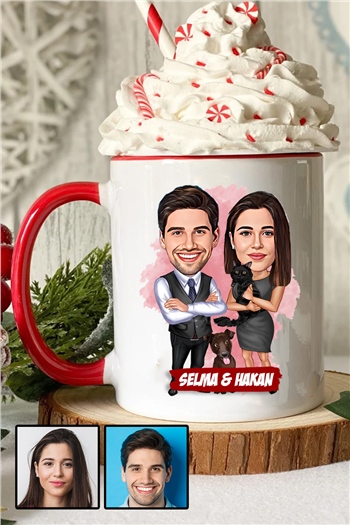 Kocaya 14 Şubat Sevgililer Günü Hediyesi Karikatürlü İçi Renkli Kupa Bardak