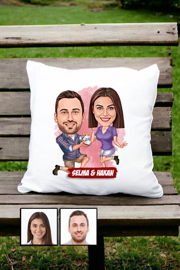 Komik Yıl Dönümü Hediyesi Karikatürlü Yastık