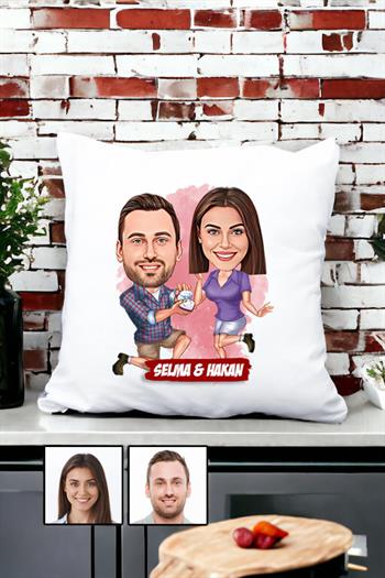 Komik Yıl Dönümü Hediyesi Karikatürlü Yastık