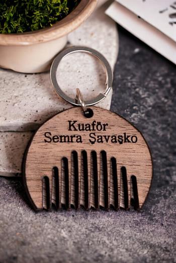 Kuaföre Hediye Tarak Tasarım Lazer Kesim Anahtarlık