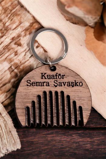 Kuaföre Hediye Tarak Tasarım Lazer Kesim Anahtarlık