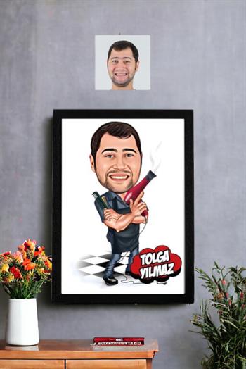 Kuaför Dükkanına Hediye Erkek Kuaförü Karikatürlü Dikdörtgen Çerçeve