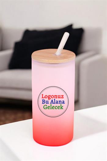 Logo Baskılı Kırmızı Renk Promosyon Pipetli Cam Bardak