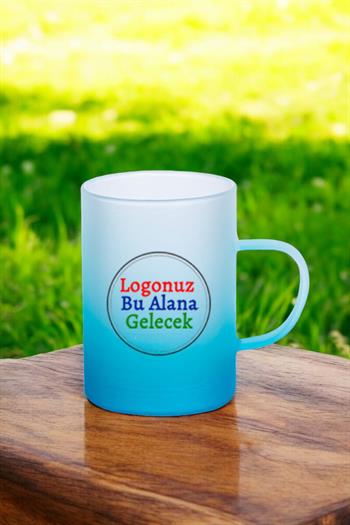 Logo Baskılı Mavi Renk Promosyon Buzlu Cam Bardak