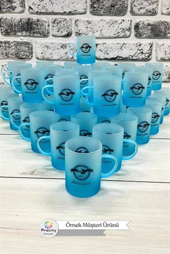 Logo Baskılı Mavi Renk Promosyon Buzlu Cam Bardak