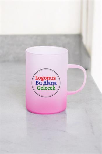 Logo Baskılı Pembe Renk Promosyon Buzlu Cam Bardak