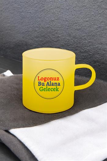 Logo Baskılı Sarı Renk Promosyon Buzlu Cam Kahve Fincanı