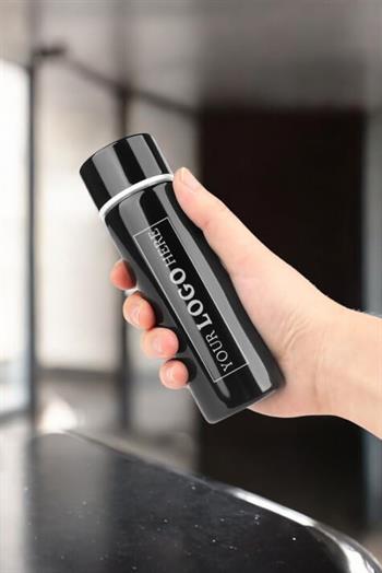 Logo Baskılı Siyah Renk Promosyon 150ml Mini Cep Termosu BYR-523