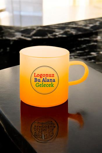 Logo Baskılı Turuncu Renk Promosyon Buzlu Cam Kahve Fincanı