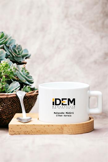 Firmalara Özel Şirket Logolu Ahşap Altlıklı Çay Fincanı