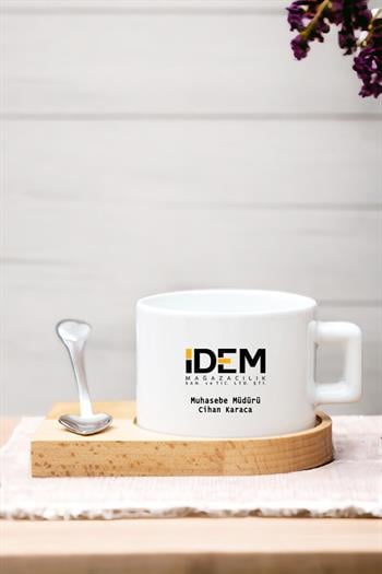 Firmalara Özel Şirket Logolu Ahşap Altlıklı Çay Fincanı