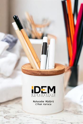 Logolu Ahşap Kapaklı Kalemlik