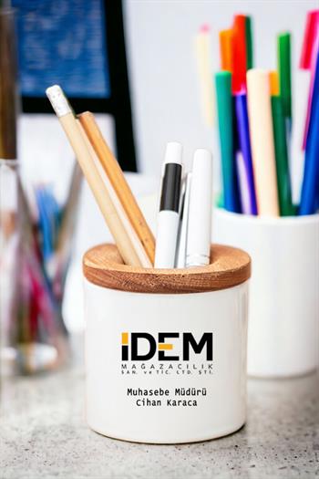 Logolu Ahşap Kapaklı Kalemlik