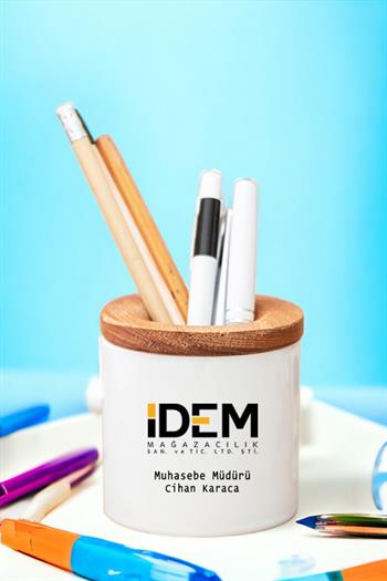 Logolu Ahşap Kapaklı Kalemlik