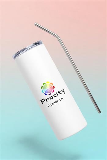 Kurumsal Hediyelik Logo Baskılı Pipetli Çelik Termos Bardak