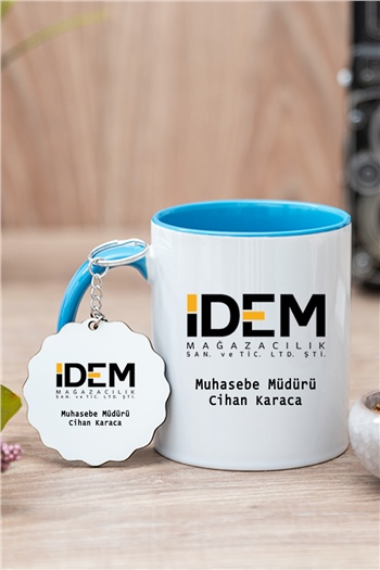 Logolu Renkli Kupa Bardak ve Ahşap Anahtarlık