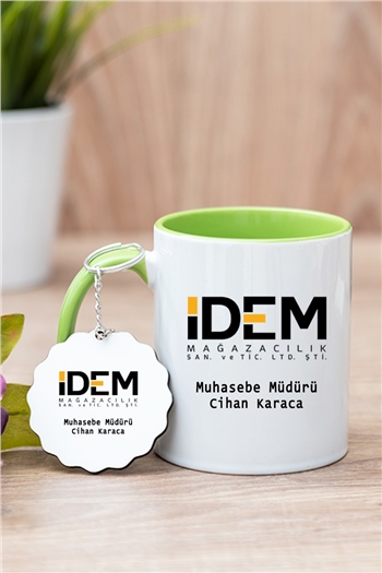 Logolu Renkli Kupa Bardak ve Ahşap Anahtarlık