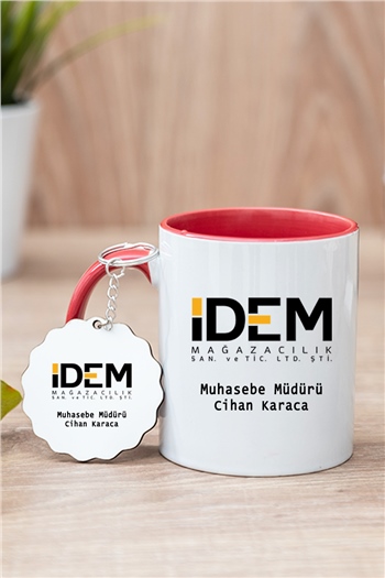 Logolu Renkli Kupa Bardak ve Ahşap Anahtarlık