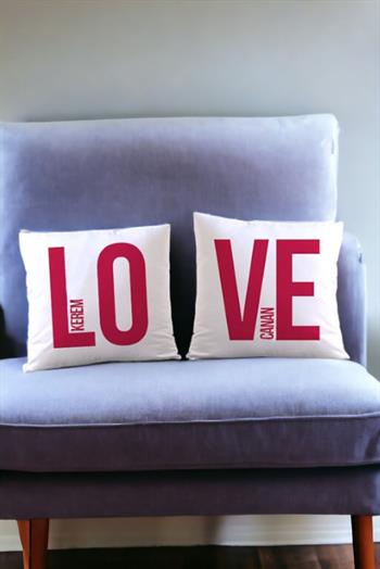 Love Tasarım İkili Kişiye Özel Saten Kare Yastık
