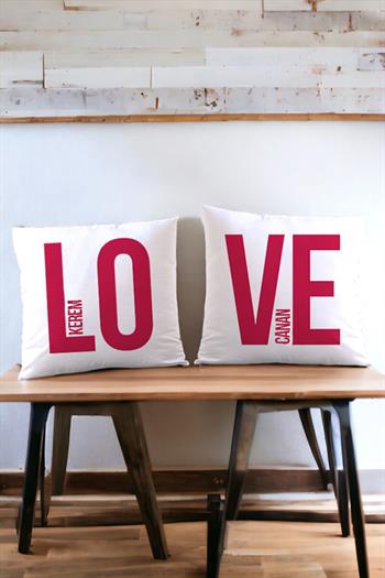 Love Tasarım İkili Kişiye Özel Saten Kare Yastık