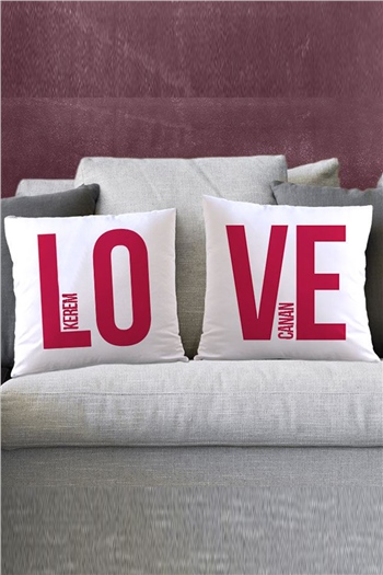 Love Tasarım İkili Kişiye Özel Saten Kare Yastık