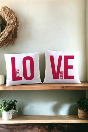 Love Tasarım İkili Kişiye Özel Saten Kare Yastık
