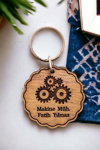 Makine Mühendisine Hediye Lazer Kesim İsim Yazılı Anahtarlık