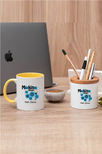 Makine Mühendisi Renkli Kupa Bardak ve Kalemlik