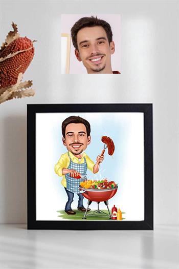 Mangal Yapmayı Seven Erkeklere Hediye Karikatürlü Kare Çerçeve