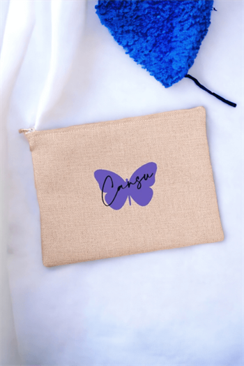 Mor Kelebek Tasarım Keten Bez El Çantası