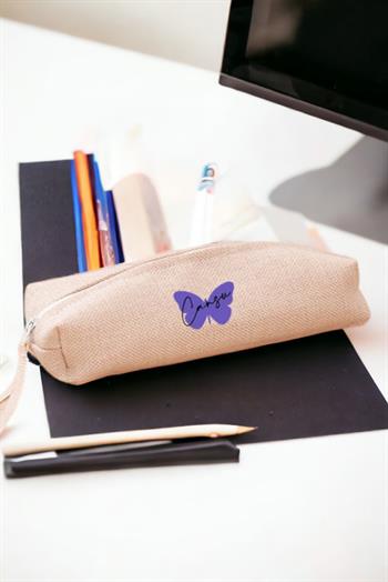 Mor Kelebek Tasarım Keten Bez Kalemlik