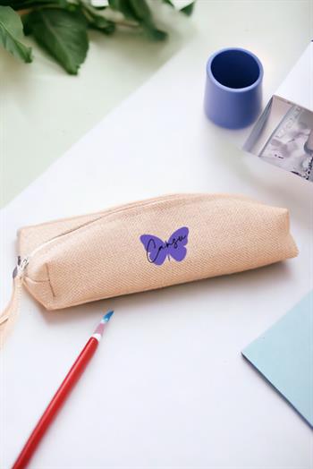 Mor Kelebek Tasarım Keten Bez Kalemlik