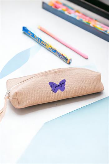 Mor Kelebek Tasarım Keten Bez Kalemlik